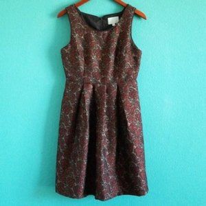 {Skies Are Blue} Orange Wool Paisley Pleated Dress